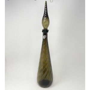 Vintage Guildcraft Empoli Smoke Gray Glass Genie Bottle Decanter 21” W/ Stopper